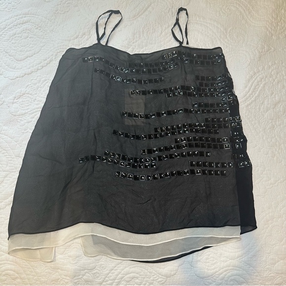 Robert Rodriguez Split Hem Layered Sheer Cami. Black and White. Size: 6. - Picture 7 of 7